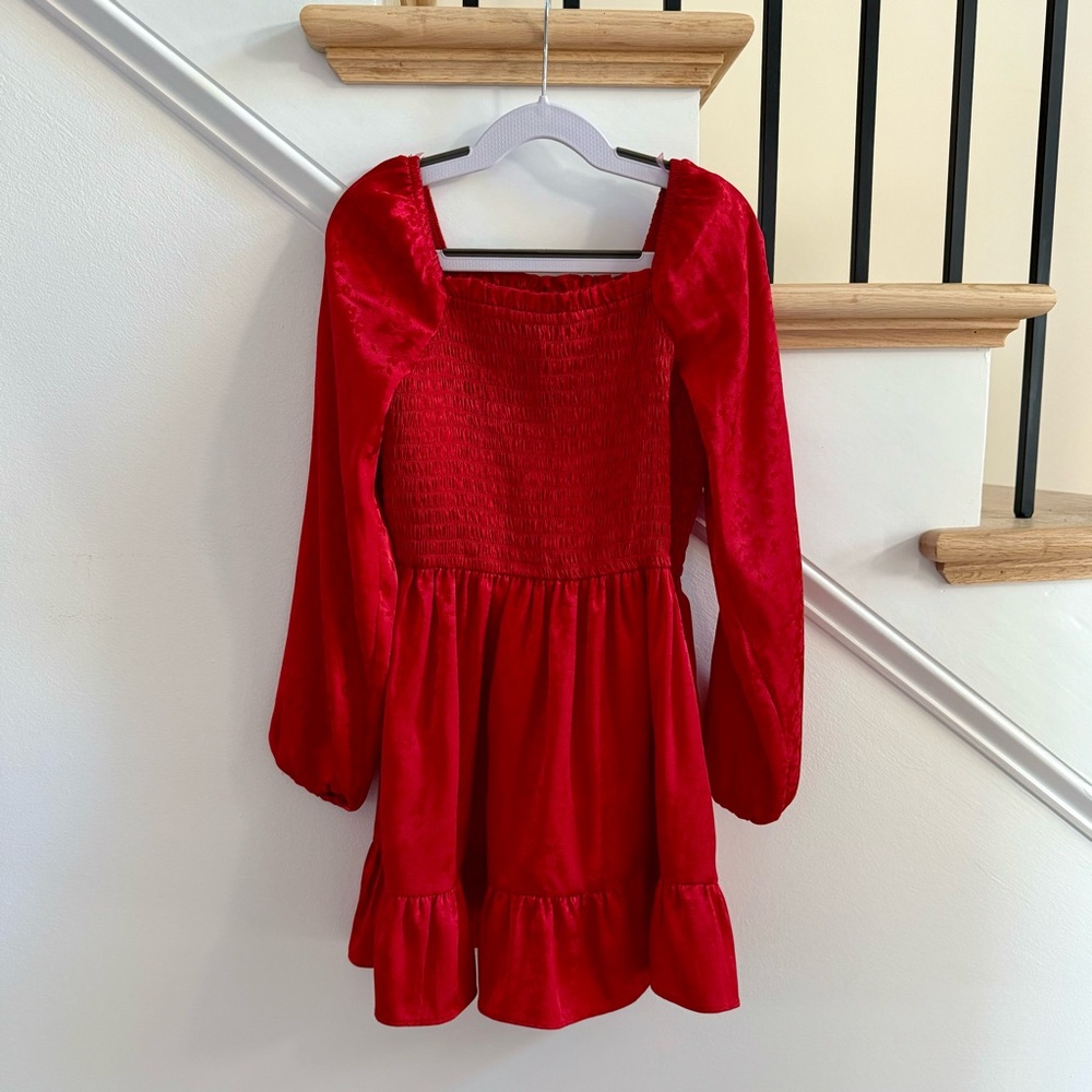 Art Class Girls Red Long Sleeve Jacquard Smocked Bodice Dress, Size S (6/7) - Picture 2 of 6